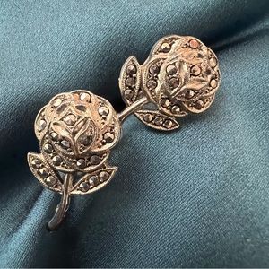 Beautiful Sterling Silver Rose Screw Back Earrings